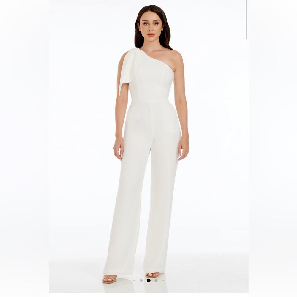 Dress The Population White One-Shoulder Tiffany Jumpsuit White Large NWT